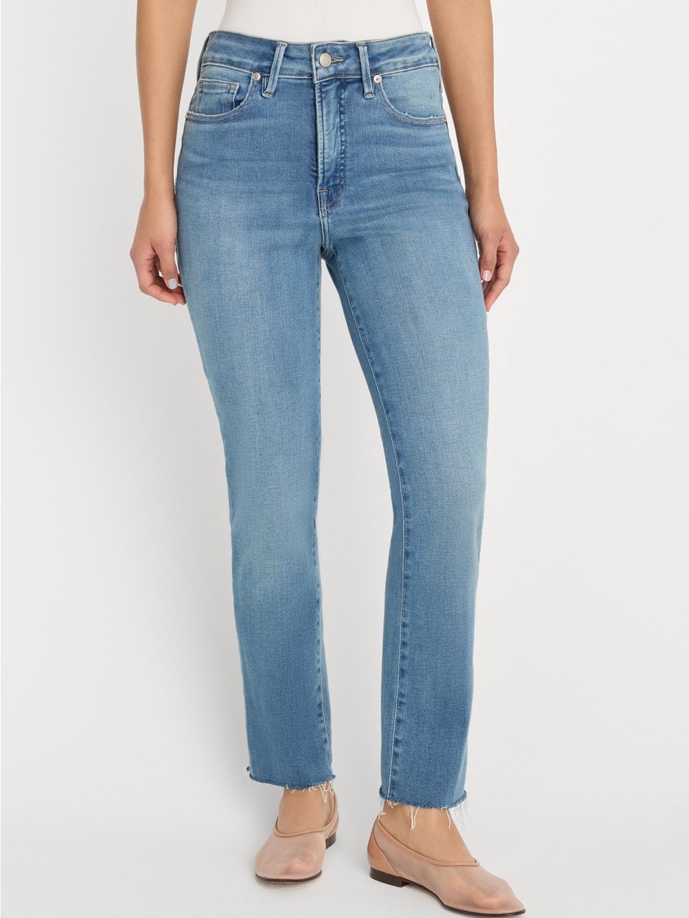 Good American Light Blue High-Rise Straight Jeans